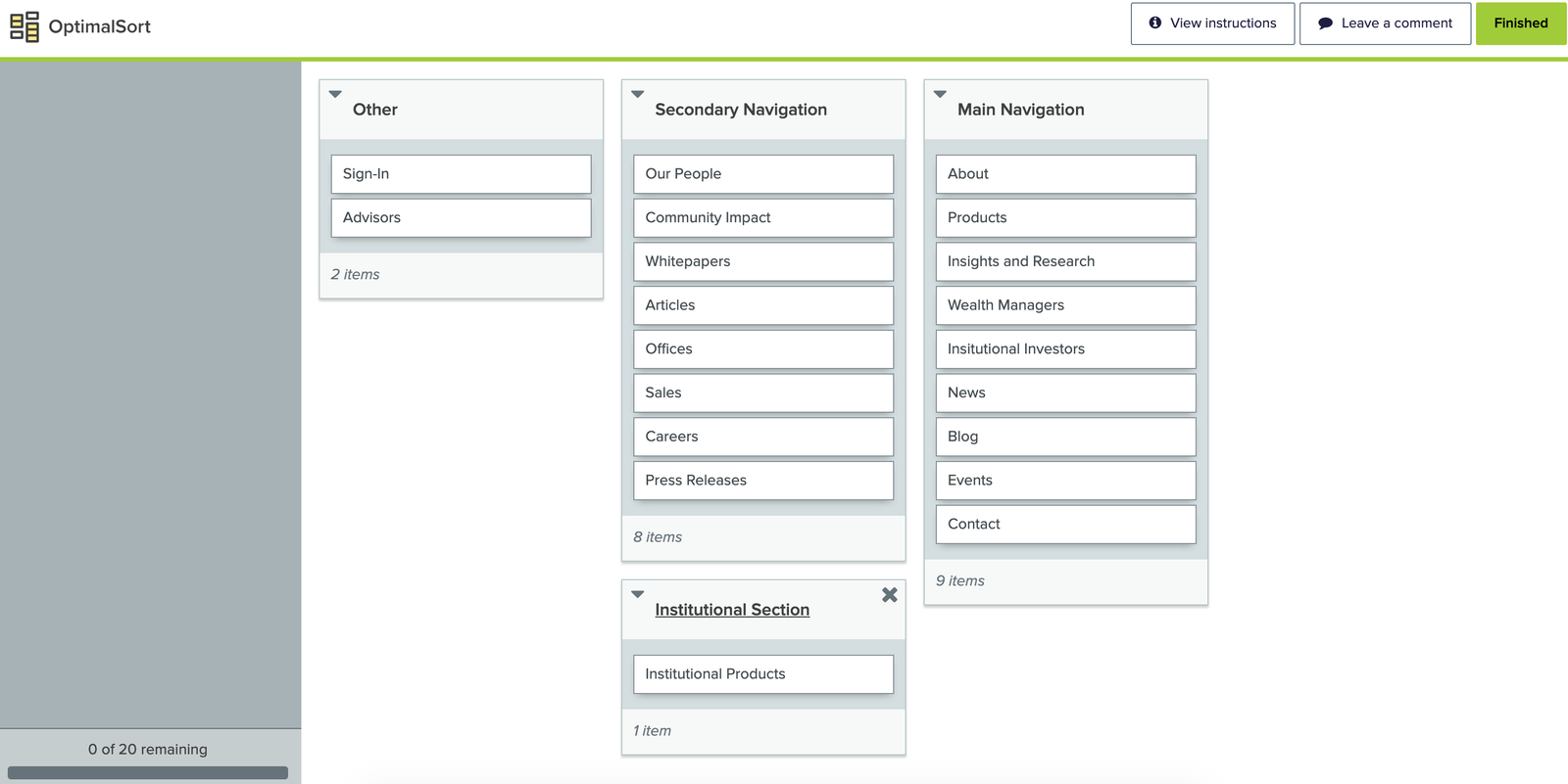 Card Sort Screenshot